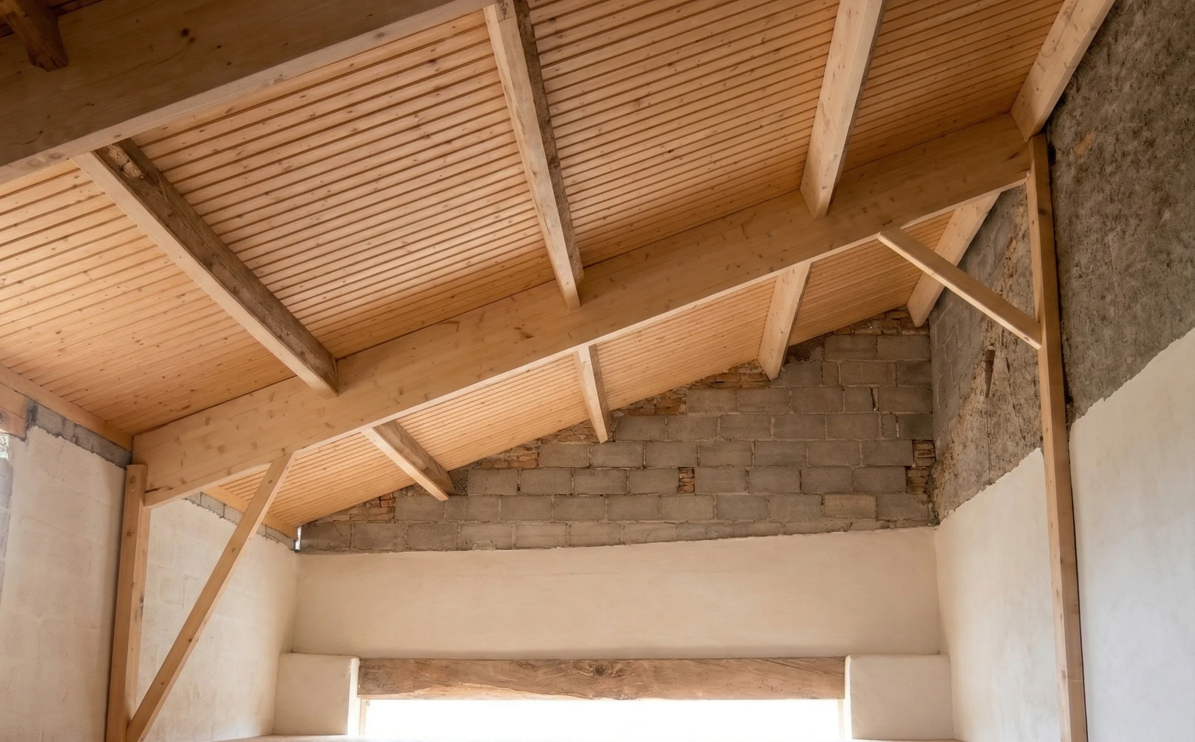 Charpente apparente et aménagement d’un volume sous toiture (Charpente) après intervention